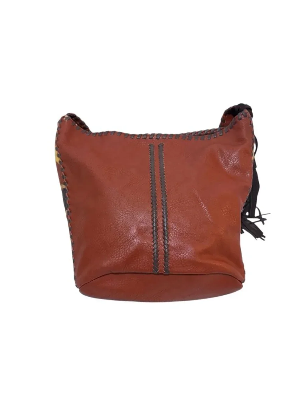 Y2K Steven Faux Leather Patchwork Shoulder Bag Crescent Hobo Tassels Western